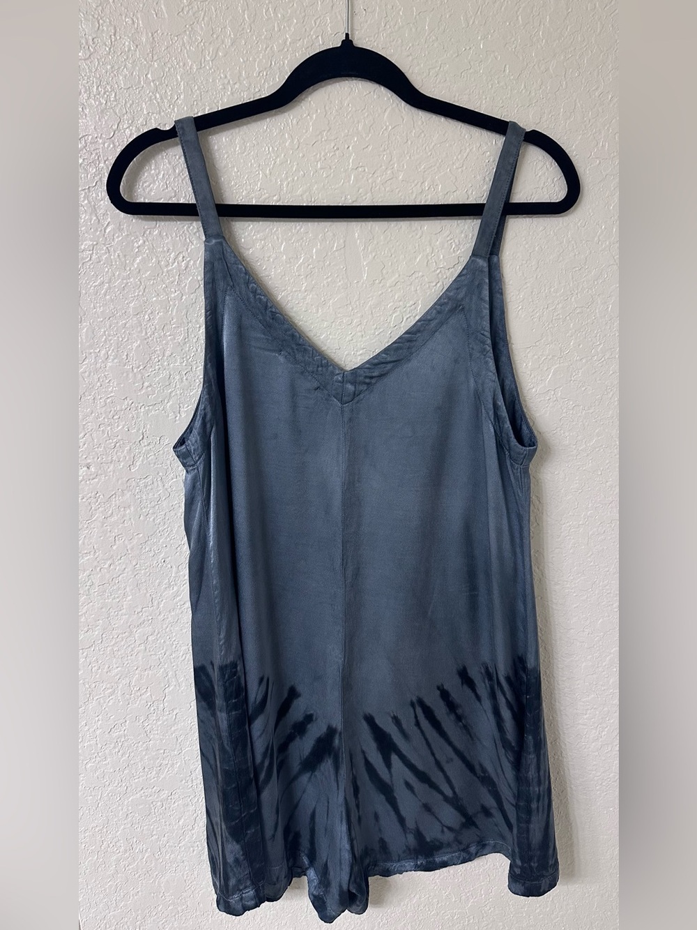 LACAUSA Gray Tie Dye Romper Sleeveless V Neck Shorts Romper Size M Made in USA